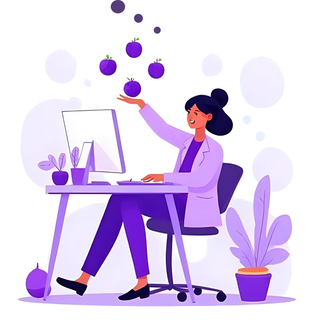 happy dietitian working at the computer